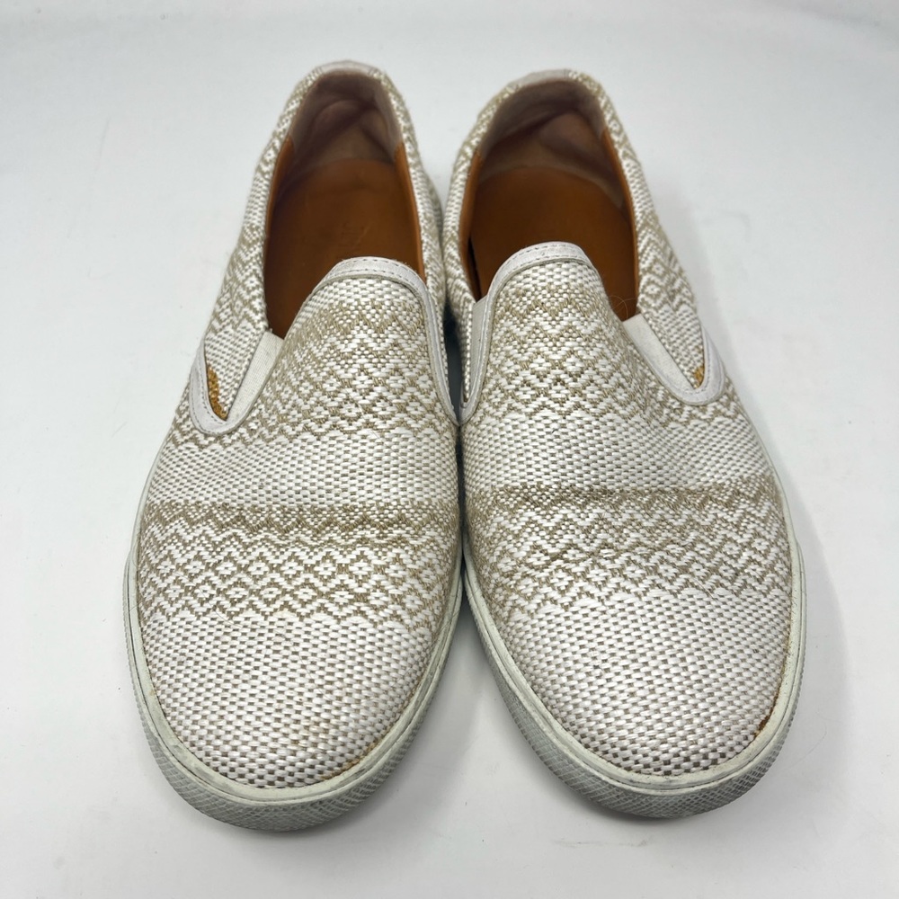 JIMMY‎ CHOO White Woven Slip-On Skate Sneaker Loafers Neutral White Brown Sz 8.5